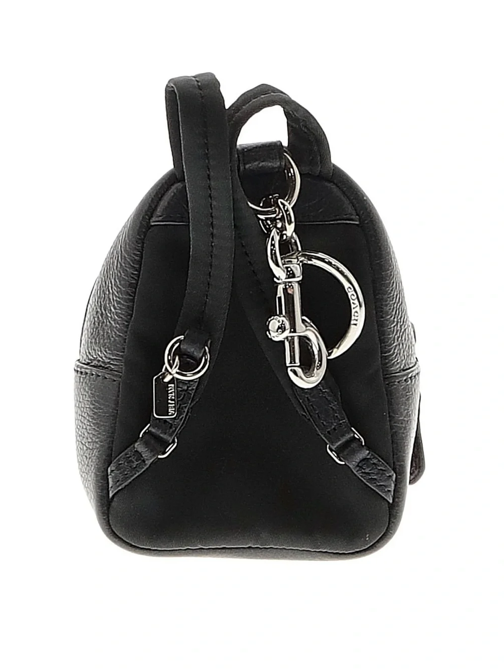 COACH Black Leather & Floral Mini Backpack Charm